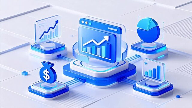 Blue financial data visualization icons