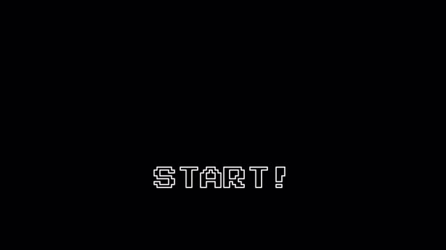 Pixel Retro Gaming 8 Bit Start Text Animation Loop with Flicker and Zoom Effect on Alpha Channel 4K for Video Game Openings and Retro Arcade Style Overlays 4k video animation seamless loop transparent