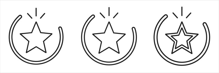Obraz premium Three outline icons of stars within incomplete circles with radiating lines rating review