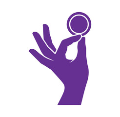 Obraz premium Purple hand holding a magnifying glass icon for search and investigation purposes online