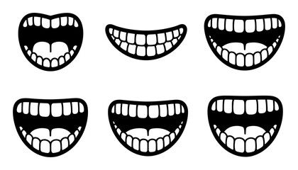 Obraz premium Collection of Six Black and White Cartoon Mouths with Teeth