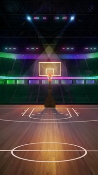 Basketball Court Stadium with spot lights with seamless loop animation