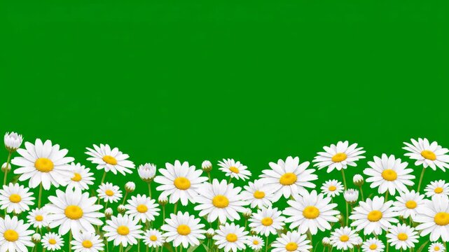 Lush green meadow filled with beautiful white daisies, perfect for spring or summer nature scenes