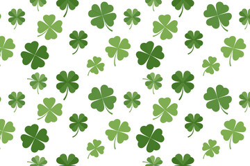 Fototapeta premium Seamless Pattern of Green Four-Leaf Clovers on White Background