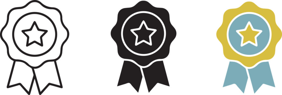 Three star rosette ribbons in white black and yellow