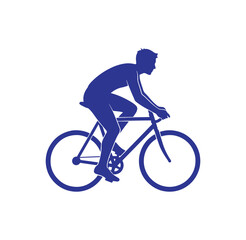 Fototapeta premium blue silhouette of a man riding a bicycle on white background