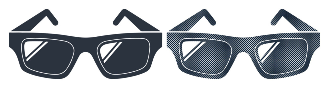 Two pairs of stylish dark sunglasses side by side, reflecting light.