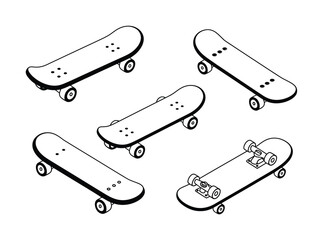 Collection of Five Isometric Skateboards in Black and White © Parvej stock