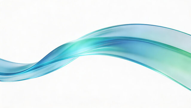 Abstract fluid blue and green curved wave shape on white background. Smooth, transparent, artistic design element for graphic, decoration, or vector art.