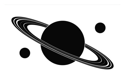 Minimalist Black and White of a Ringed Planet with Moons © pixelVista