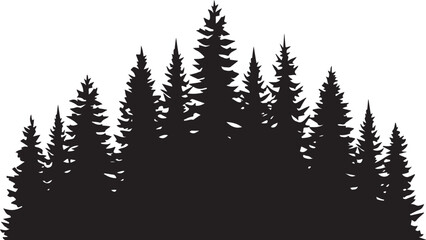 Black Silhouette of Pine Forest Trees Isolated on White Background © Silhouette Studio