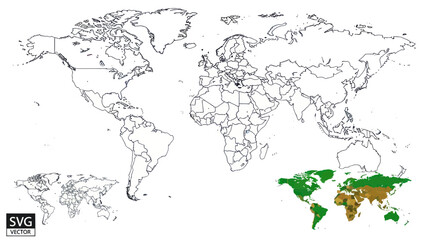 World Map with Agricultural Land Highlighted in Green and Brown Tones © Duren