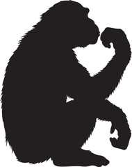 Thinking Chimpanzee Silhouette Isolated on White Background (2)