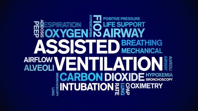 Assisted Ventilation animated word cloud-text design animation tag kinetic typography seamless loop.