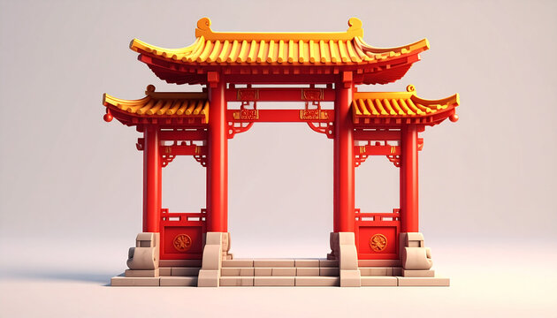 Traditional red and gold archway design on a neutral background illustration