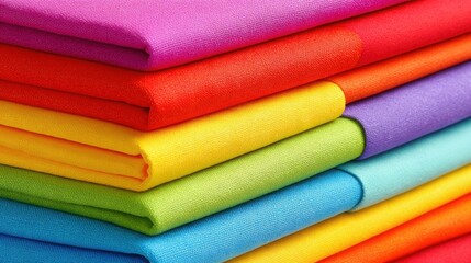 Fototapeta premium A vibrant stack of brightly colored fabric art smocks, neatly folded and layered for creative projects