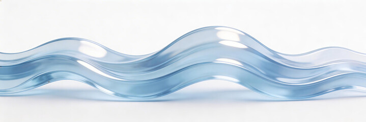 Obraz premium Abstract blue glass wave sculpture with smooth, curved, translucent forms on a white background. Showcases modern artistic design and fluid aesthetic in decorative artistry.