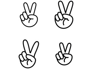 Fototapeta premium Peace hand gesture outline icon set with victory symbol and human hand signs