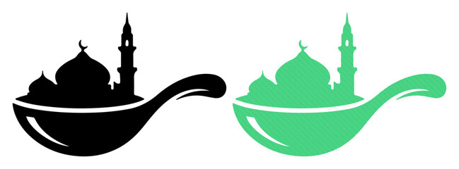 Mosque silhouette nestled within a spoon, symbolizing Islamic culture and cuisine © tanbirmiah