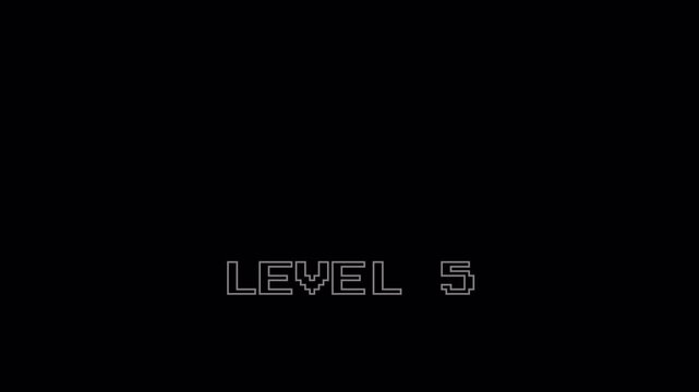 Retro Gaming Pixel Art 8 Bit Level 5 Text Animation Flicker and Zoom Effect on Transparent Alpha Channel for Arcade Style Video Openers 4k video animation seamless loop transparent background alpha 