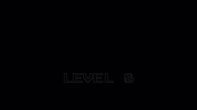 Pixel Retro Gaming 8 Bit Text Animation Level 8 Flickering Effect with Zoom on Alpha Channel for Arcade Style Video Openers 4K Seamless Loop 4k video animation seamless loop transparent background 