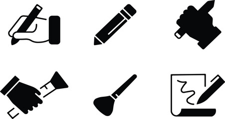 Obraz premium Collection of artistic and writing tools in black silhouette