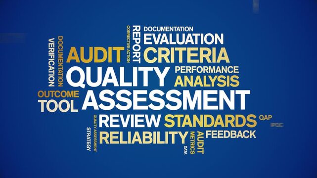 Quality Assessment animated word cloud-text design animation tag kinetic typography seamless loop.