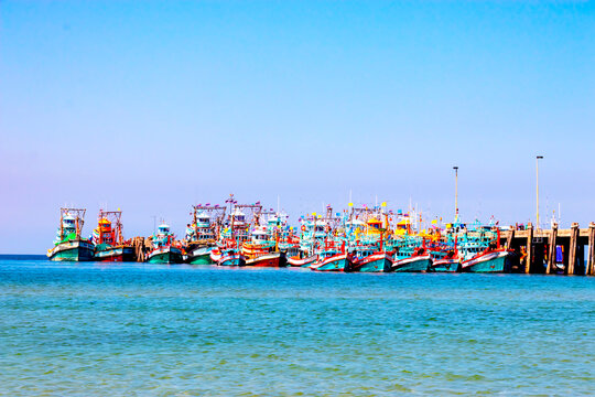 Fishing boat and brige