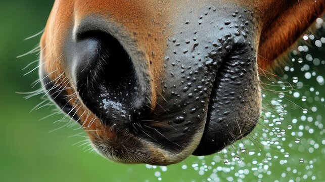 Horse Nostril Close-Up With Water Droplets