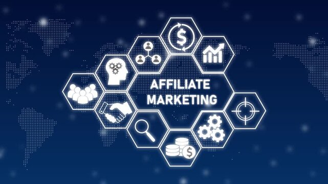 Affiliate Marketing Concept with Icons and World Map Background online business e-commerce