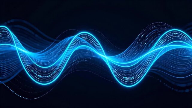 Blue glowing wave patterns on dark background