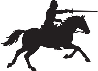 Silhouette of a Medieval Knight Charging on Horseback with a Sword