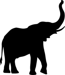 Obraz premium Black Silhouette of an Elephant with Raised Trunk Isolated on White Background Vector Illustration