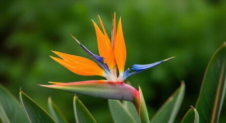 Obraz premium Vibrant Bird of Paradise Flower in Lush Green Setting.