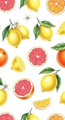 Obraz premium Vibrant Citrus Fruits - A Refreshing Watercolor Pattern.