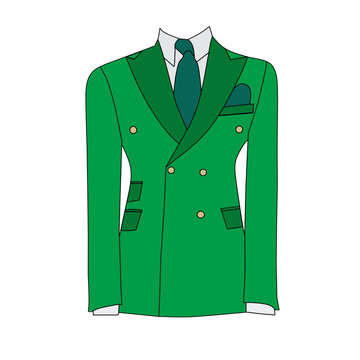 Vector illustration of a green tuxedo dress with a green tie on a white background.