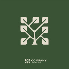 Minimal tree and leaf logo combining nature and technology in modern eco-friendly brand design. © krustovin