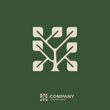 Minimal tree and leaf logo combining nature and technology in modern eco-friendly brand design.