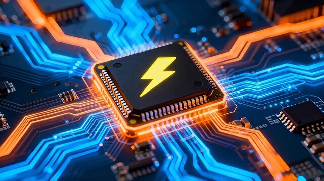 Circuit board with glowing pathways