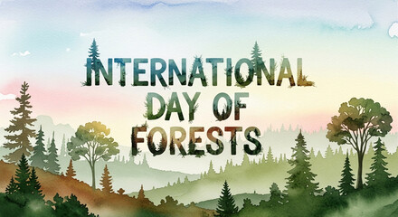 Obraz premium A vibrant illustration celebrating the International Day of Forests with a serene forest landscape
