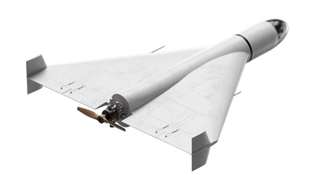 Advanced white delta-wing kamikaze drone, a modern loitering munition for defense and surveillance.