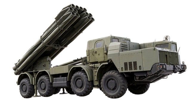Powerful multiple rocket launcher system (MLRS) vehicle, a formidable military truck designed for defense and conflict.