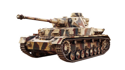 A vintage German Panzer IV tank, a historical World War Two military vehicle in desert camouflage. © Davis