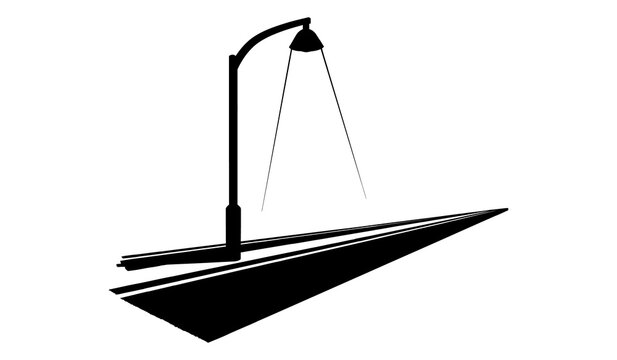 Vector silhouette of a modern lamp post illuminating a highway at night