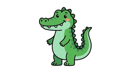 Smiling cartoon crocodile character standing.