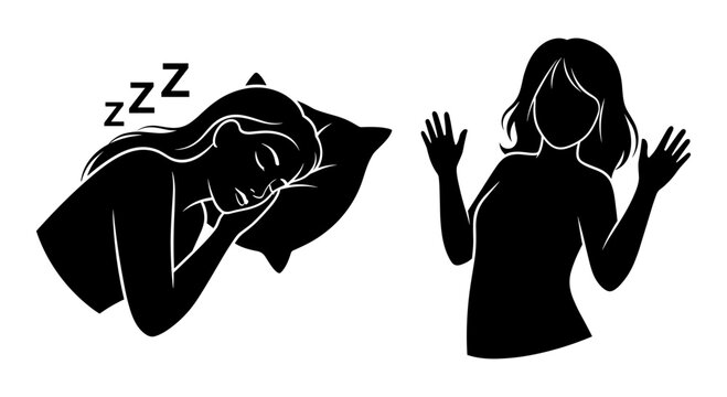 A woman waking up a sleeping person with a gentle nudge and yawn Vector, illustration
