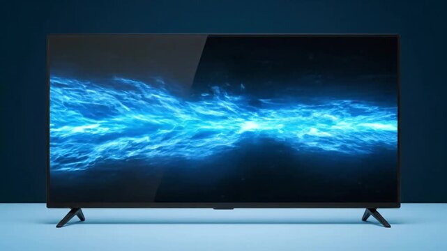 Modern television with blue screen saver.