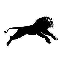 Fototapeta premium Silhouette of a powerful lion in motion, black and white.