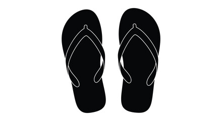 A pair of black flip flops are displayed against a white background creating a striking silhouette © MIRAJ02
