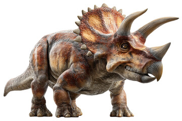 Obraz premium Triceratops dinosaur stands on a prehistoric landscape during the late Cretaceous period with a detailed texture and features
